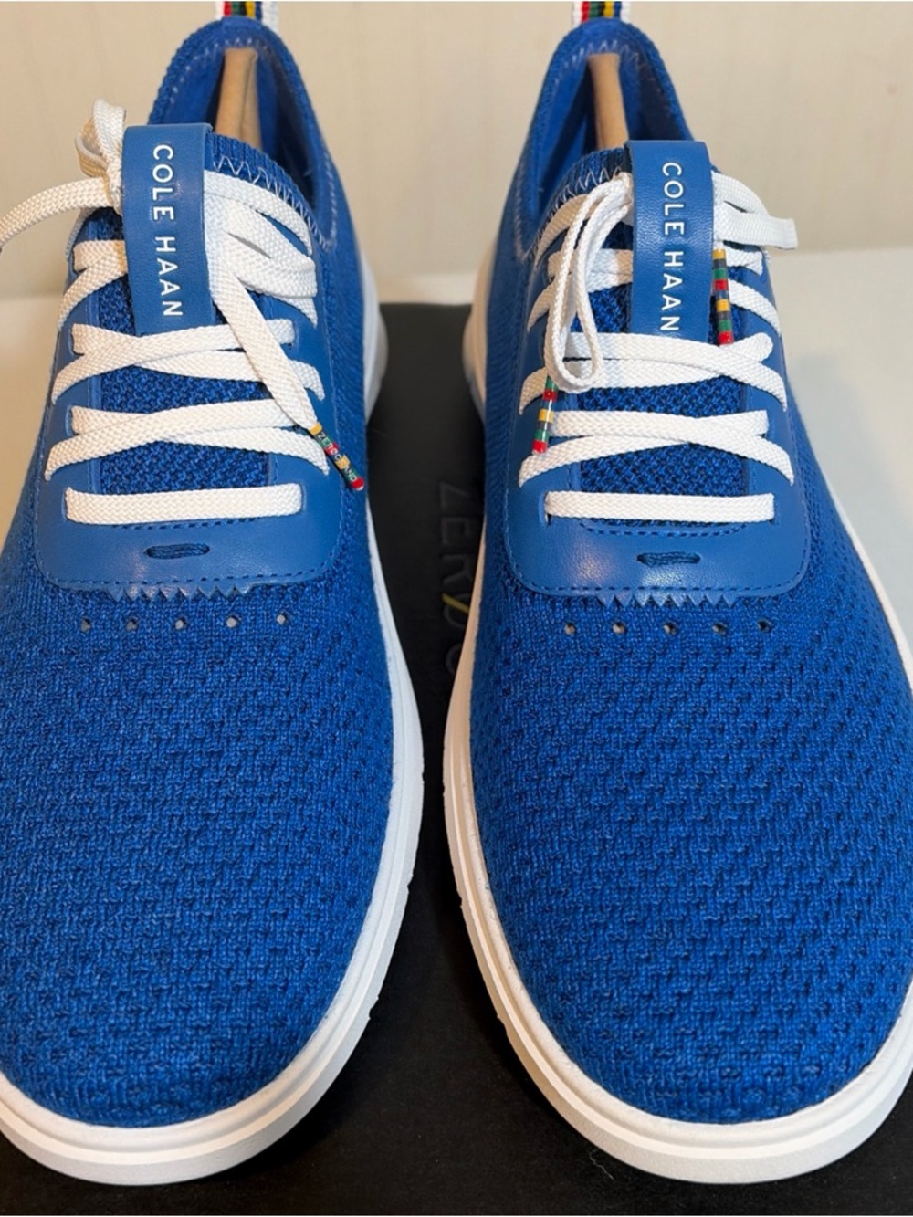 Cole Haan ZEROGRAND Men's Royal Blue Knit Lace-Up Sneakers with White Sole - Picture 3 of 9